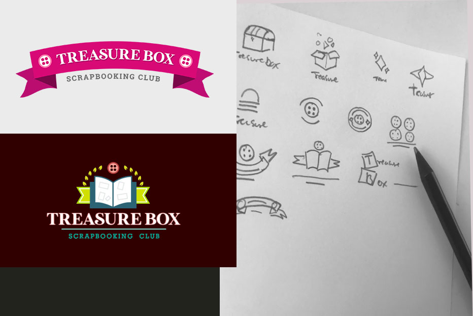 The Treasure Box Logo designs and sketches