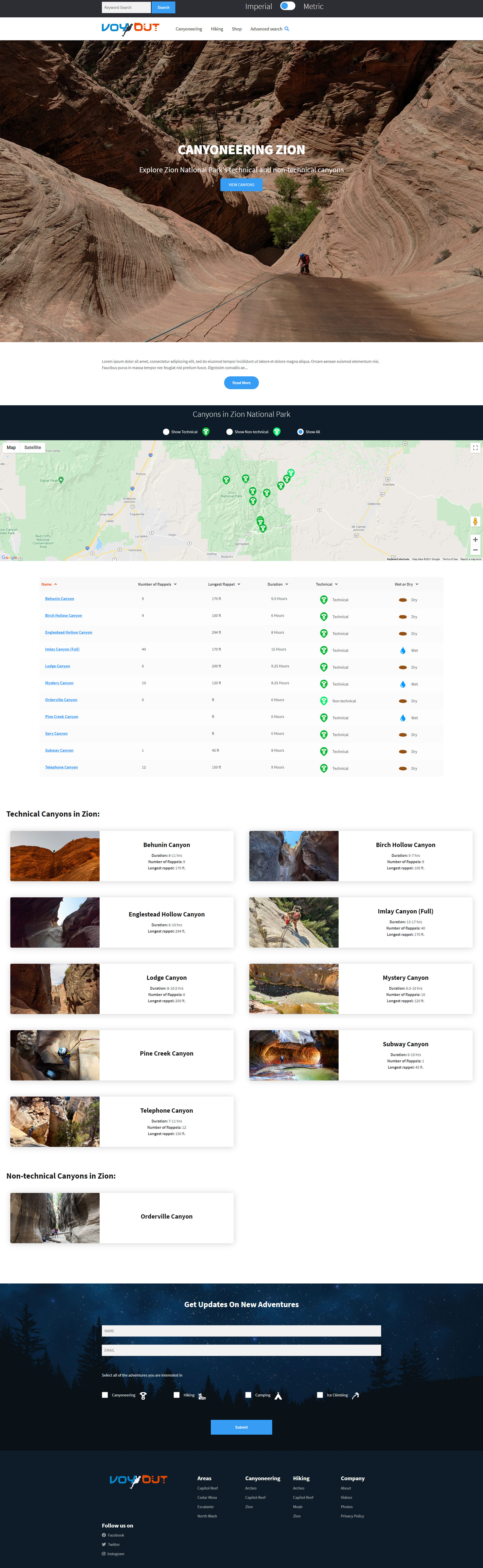 Web Design Portfolio Canyoneering Location Page Design Voy Out