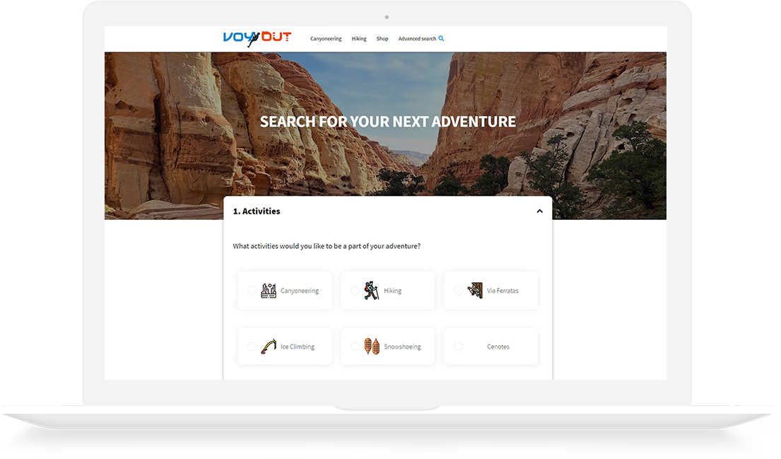 Web Development Portfolio Adventure Search Page Voy Out Project