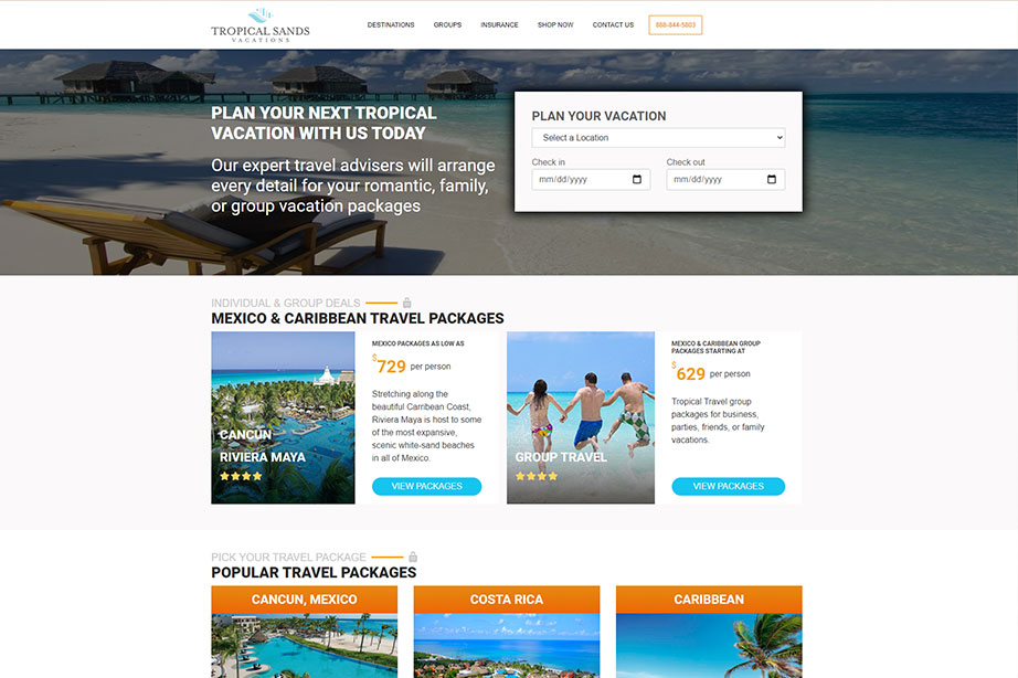 Website design for Tropical Sands Vacation
