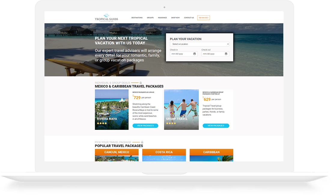 Website Development Portfolio Tropical Sands Vacations Home page