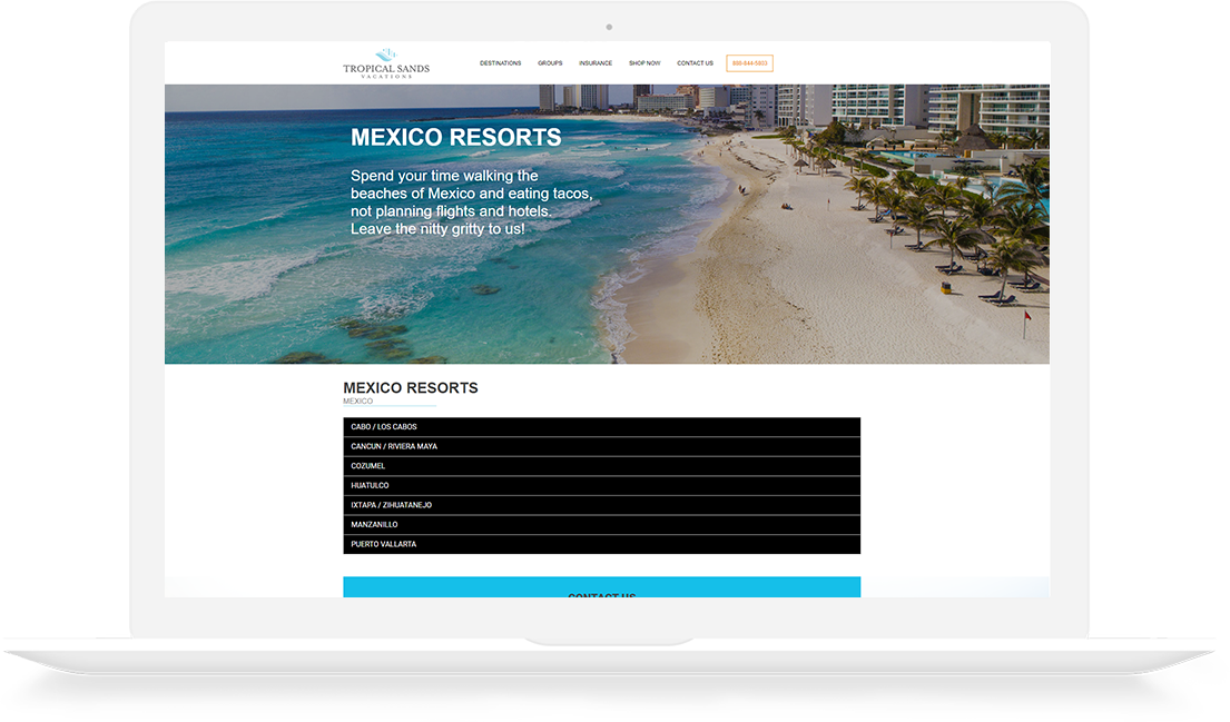 Website Development Portfolio Tropical Sands Vacations Resort Search Page