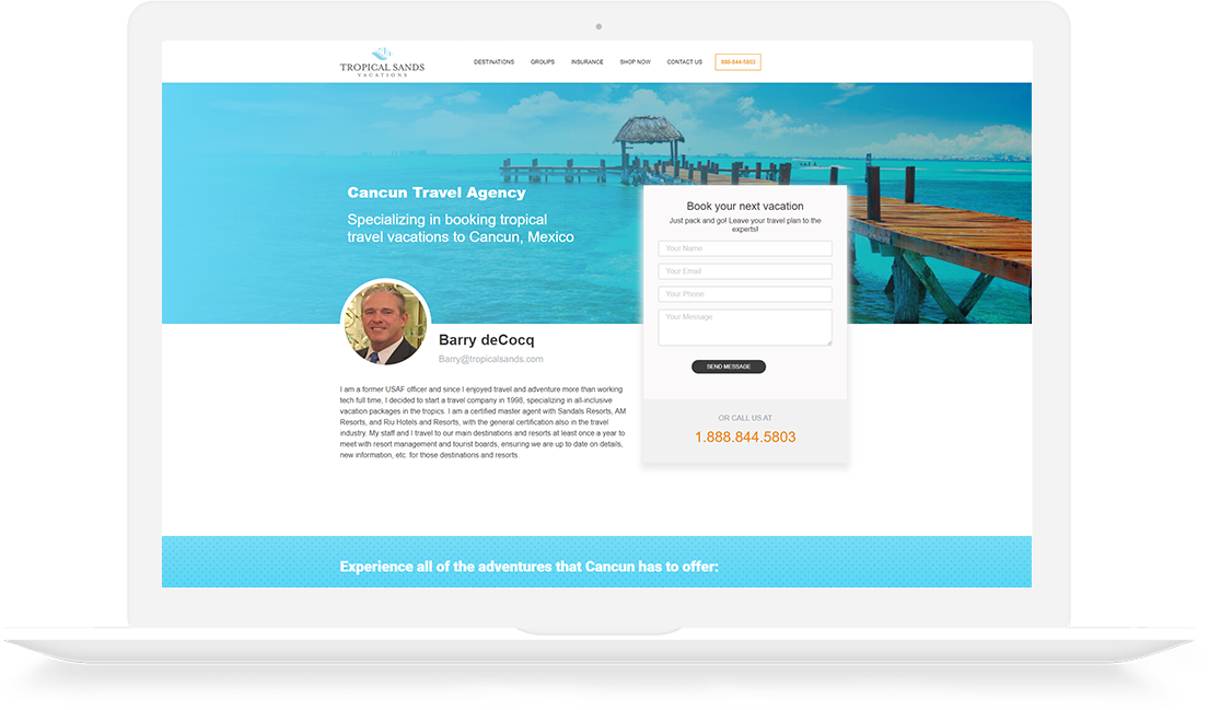 Website Development Portfolio Tropical Sands Vacations Travel agent page