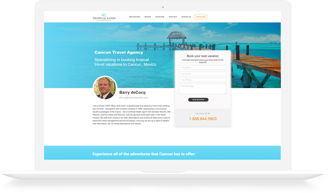 Website Development Portfolio Tropical Sands Vacations Travel agent page