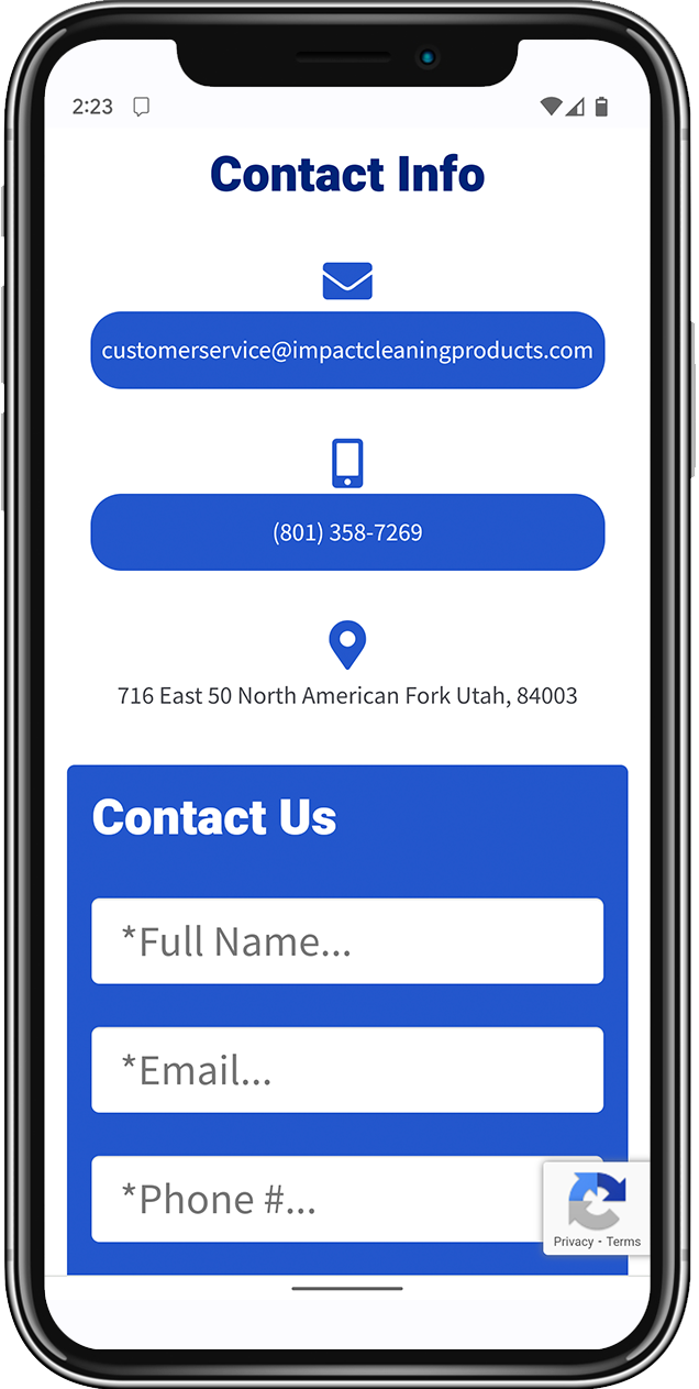 Mobile development impact cleaning products contact page