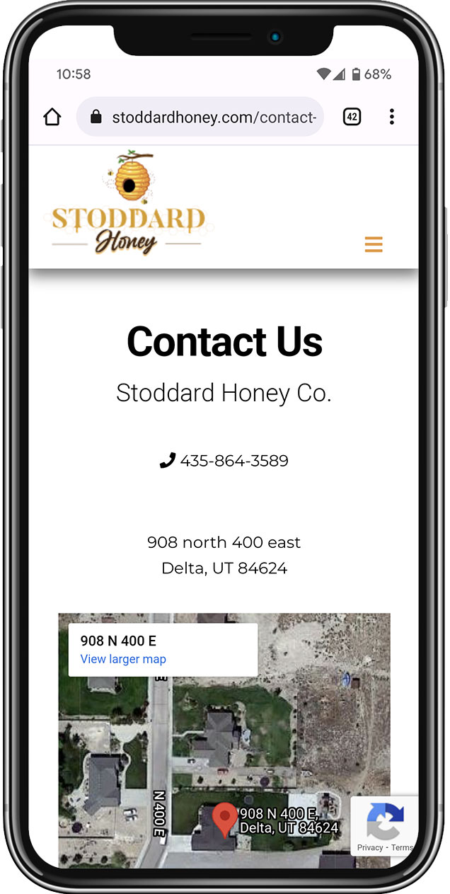 Mobile Web Design Stoddard Honey Contact page