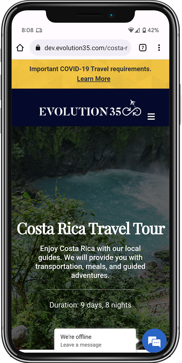 Mobile web design Tours page Evolution 35