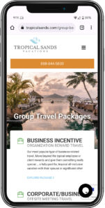 Mobile Web Design Tropical Sands Vacations Group Page Design