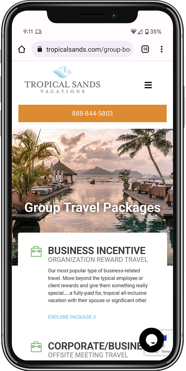 Mobile Web Design Tropical Sands Vacations Group Page Design