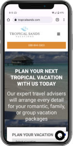 Mobile Web Design Tropical Sands Vacations Homepage