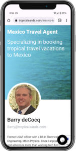 Mobile Web Design Tropical Sands Vacations Travel Agent page