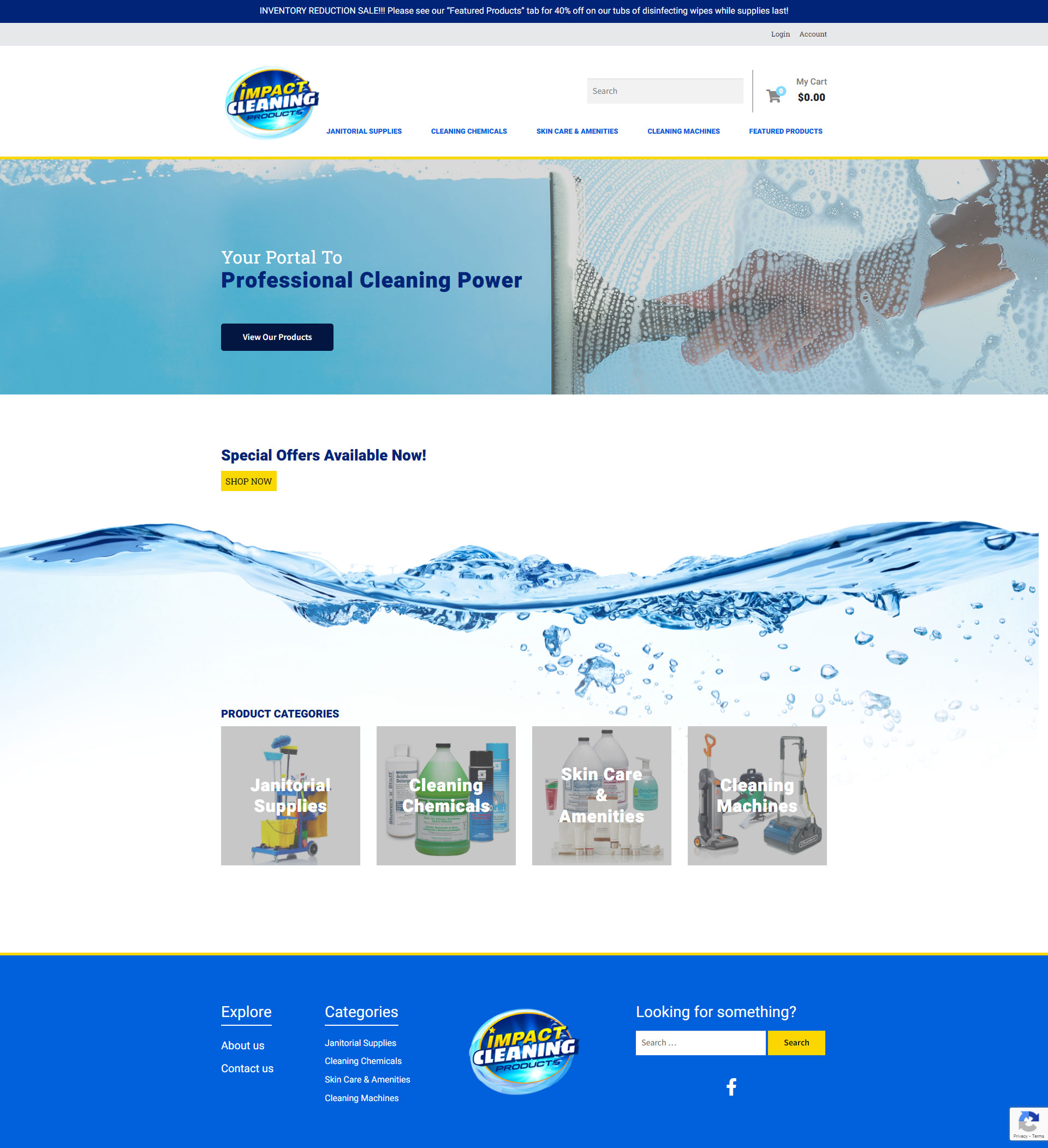 Web design for the home page for Impact Cleaning Products