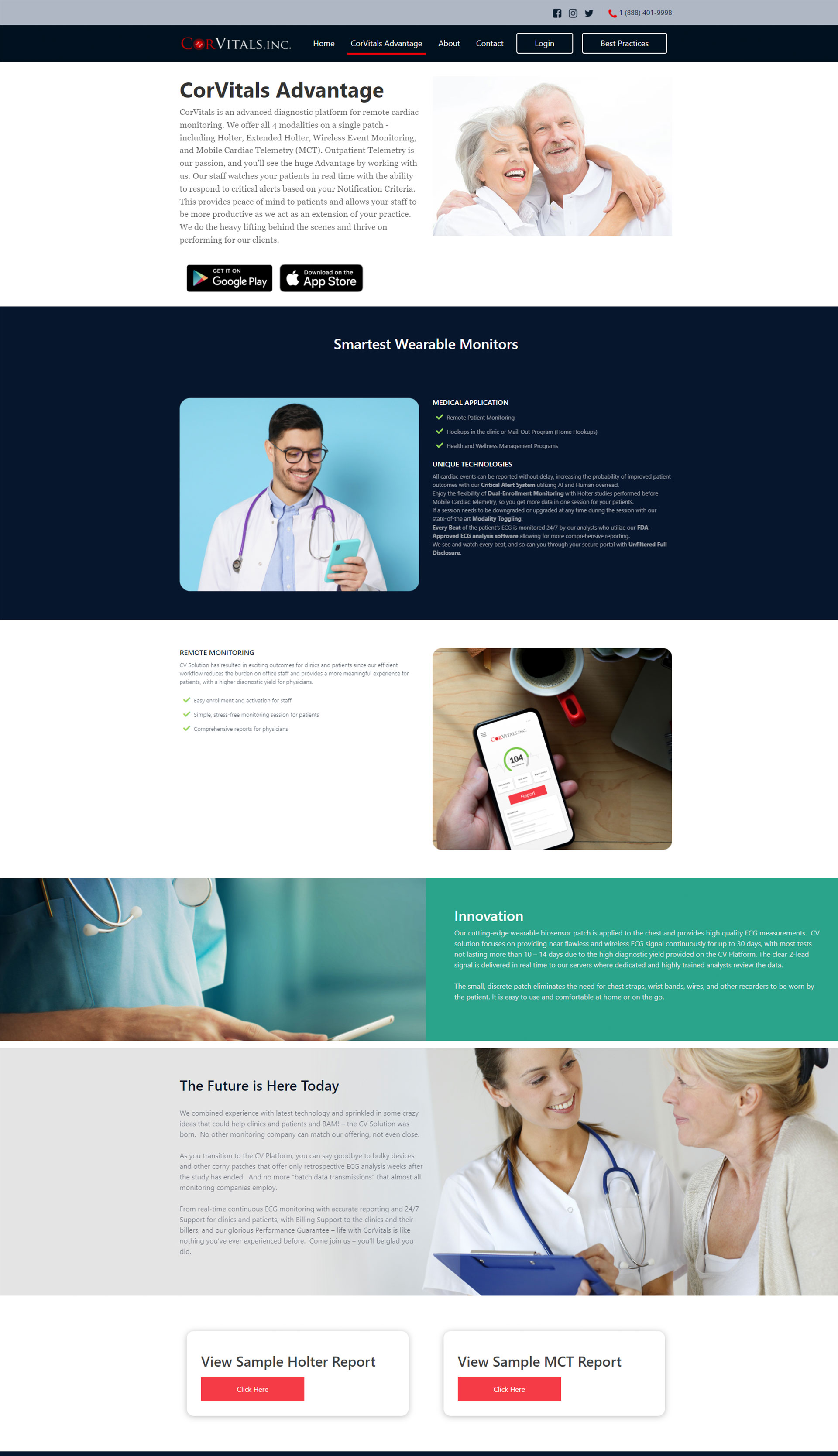 Web Design product page for CorVitals