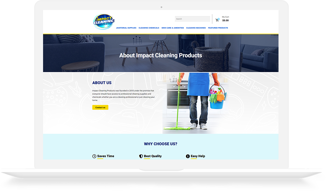 Web development Impact Cleaning Products about page