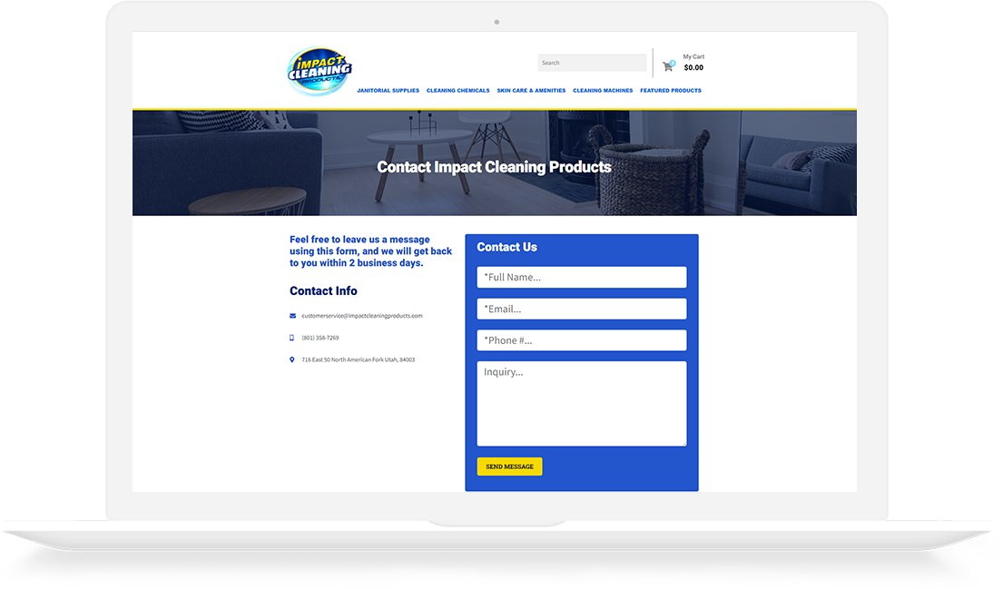 Web development Impact Cleaning contact page