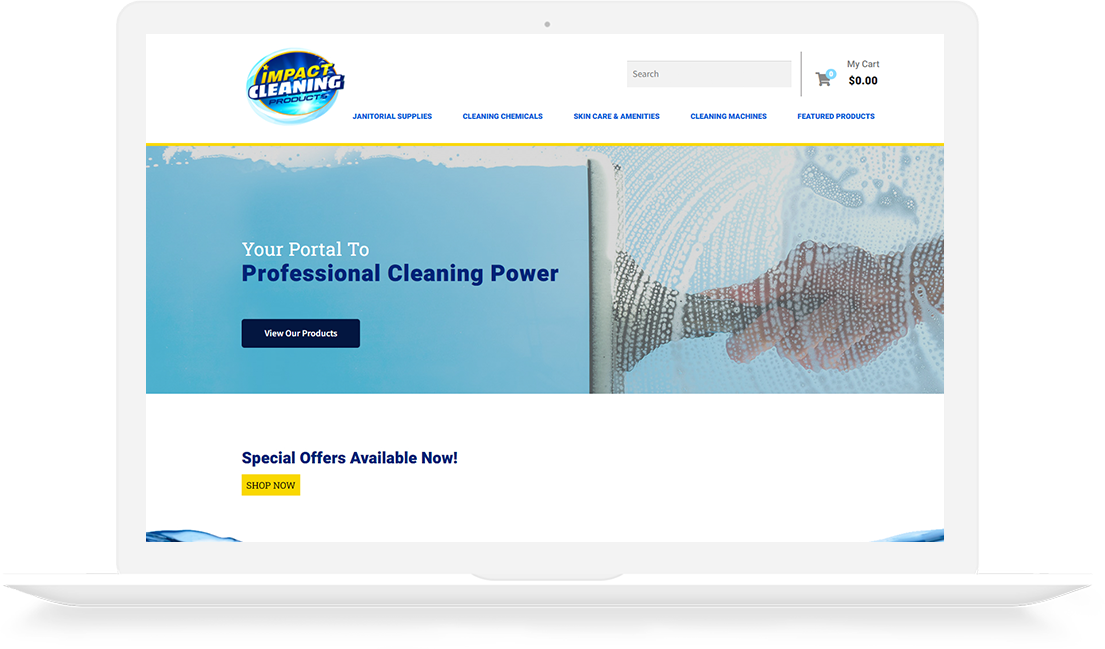 Laptop view of Impact Cleaning Products website development