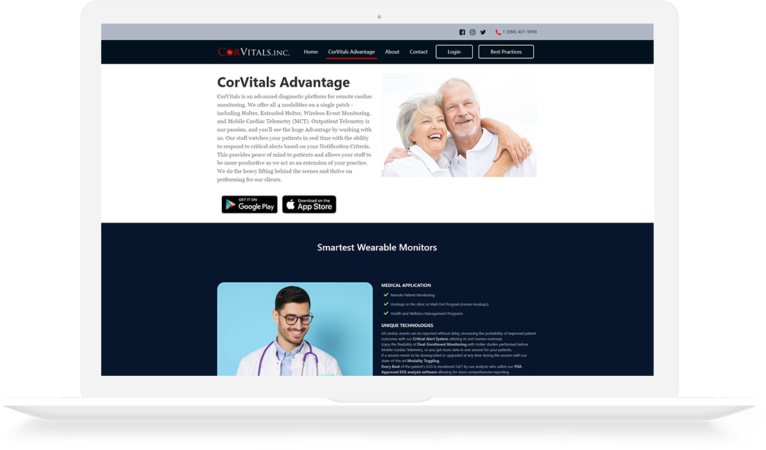 Web Development for the CorVitals product page