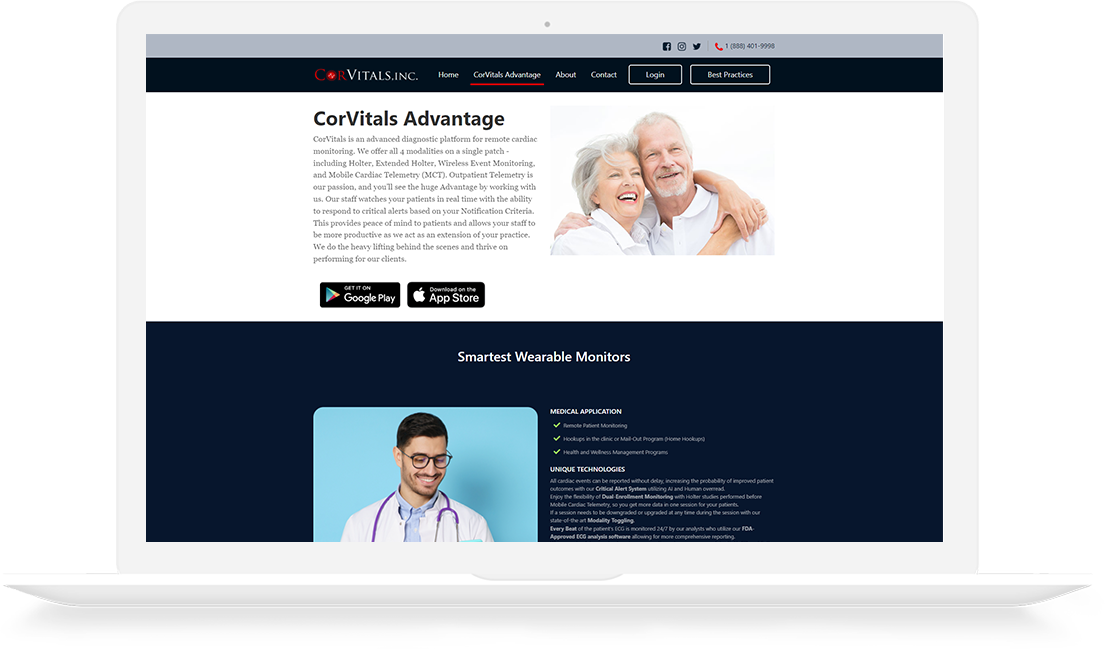 Web Development for the CorVitals product page