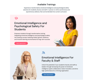 webpage resources offering emotional intelligence trainings on the Blue EQ website