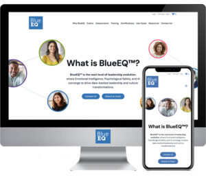 Desktop computer and mobile phone displaying the Homepage of the Blue EQ website