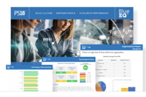 several screenshots display the webpage design for Blue EQ