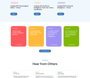 a screen capture of the homepage for the Blue EQ website