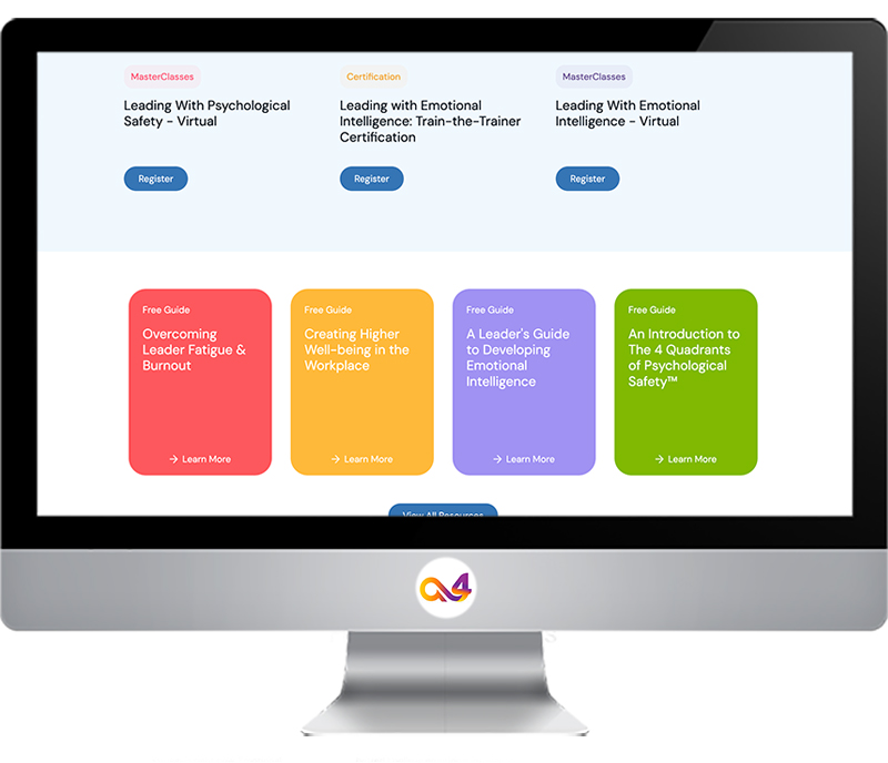 Desktop computer displaying the Homepage of the Blue EQ website