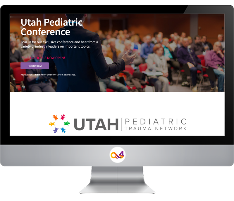 Desktop computer displaying the Conferences page of the Utah Pediatric Trauma Network website
