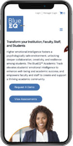 a mobile phone displaying the Academics page of the Blue EQ website