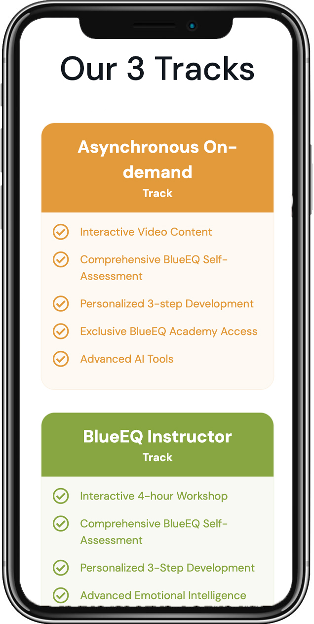 a mobile phone displaying the 3 Tracks page of the Blue EQ website