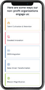 a mobile phone displaying the non-profits page of the Blue EQ website