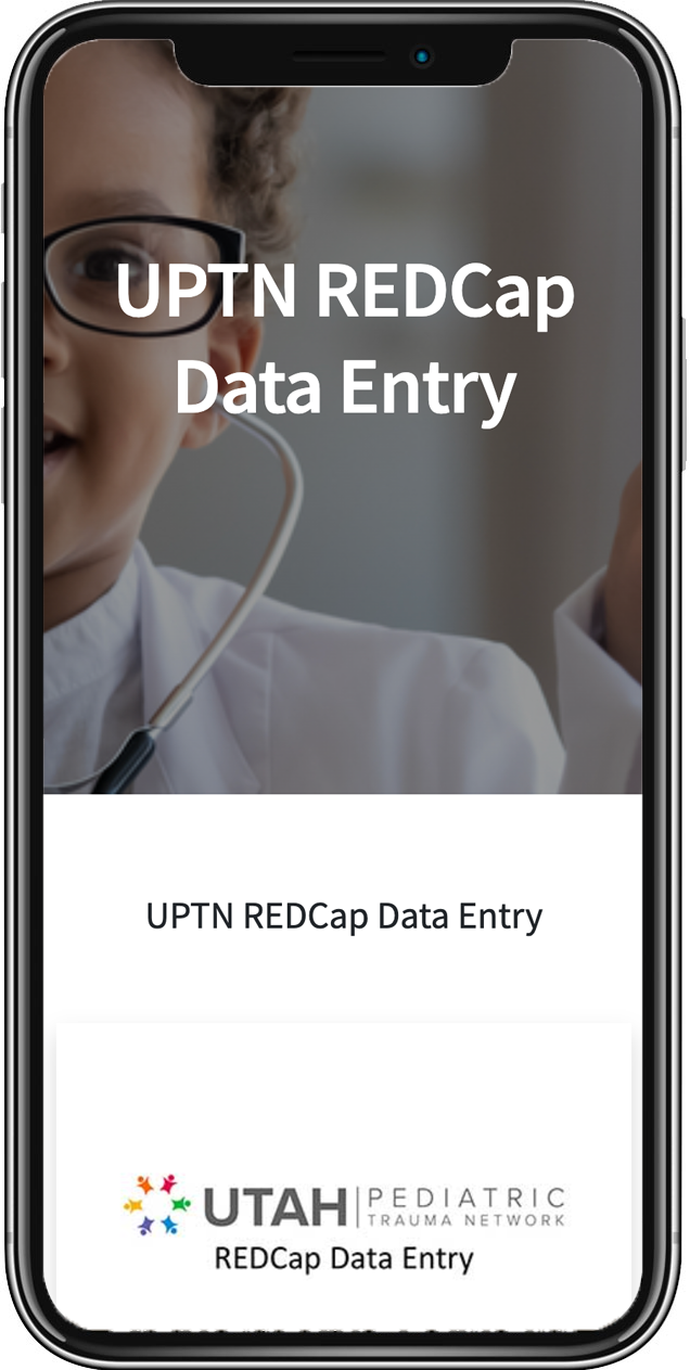 Mobile phone displaying the data entry page of the Utah Pediatric Trauma Network website