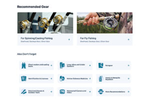 Webpage design for a page showing Recommended Gear for Glacier Bear Lodge tours